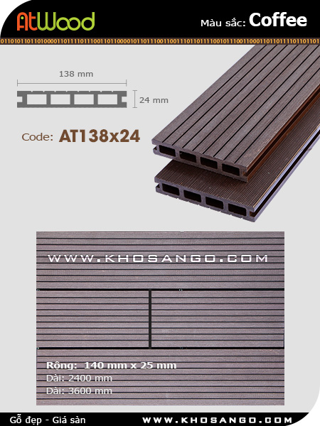 Sàn gỗ ngoài trời ATwood AT138x24-Coffee Sàn gỗ ngoài trời ATwood AT138x24-Coffee