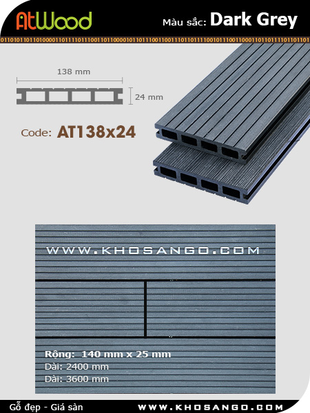 Sàn gỗ ngoài trời ATwood AT138x24-Darkgrey Sàn gỗ ngoài trời ATwood AT138x24-Darkgrey