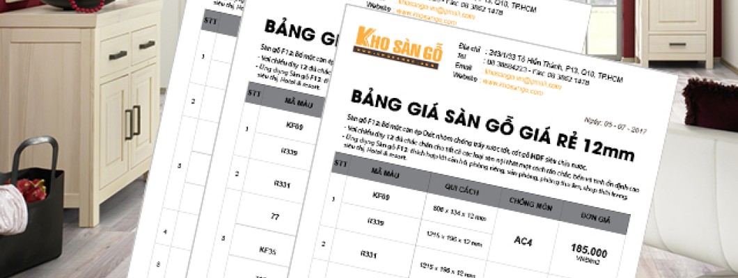 Bảng báo giá sàn gỗ công nghiệp 12mm năm 2017 Bảng báo giá sàn gỗ công nghiệp 12mm năm 2017