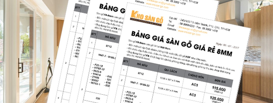 Bảng báo giá sàn gỗ công nghiệp 8mm năm 2017 Bảng báo giá sàn gỗ công nghiệp 8mm năm 2017