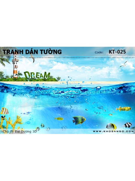 Tranh dán tường Đại Dương 3D KT-025 Tranh dán tường Đại Dương 3D KT-025