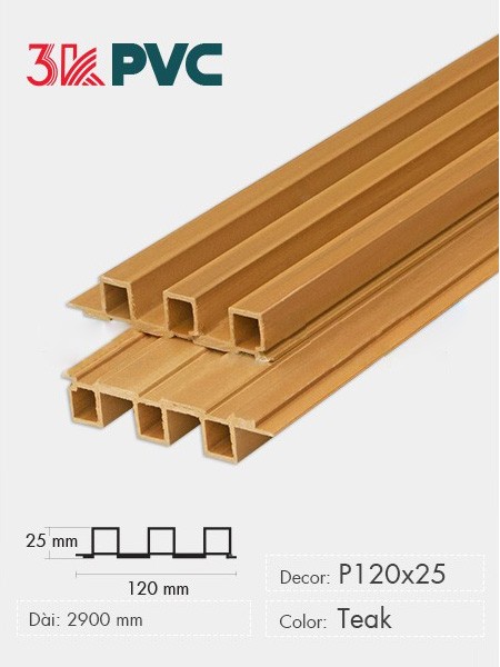 Tấm ốp trần và ốp tường 3K WPC Decor P120x25 Teak