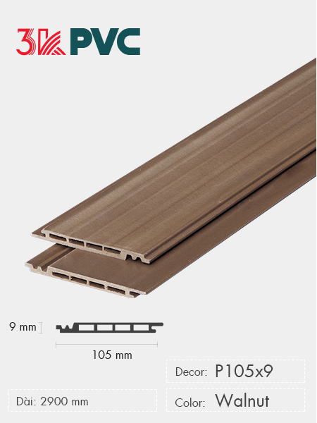 Tấm ốp trần và ốp tường 3K WPC Decor P105x9 Walnut Tấm ốp trần và ốp tường 3K WPC Decor P105x9 Walnut