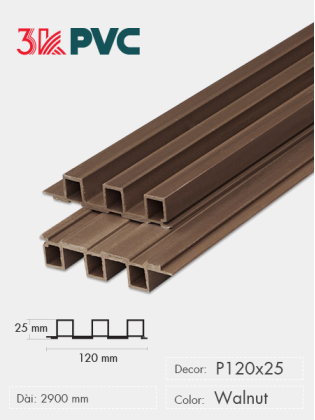 Tấm ốp trần và ốp tường 3K WPC Decor P120x25 Walnut Tấm ốp trần và ốp tường 3K WPC Decor P120x25 Walnut
