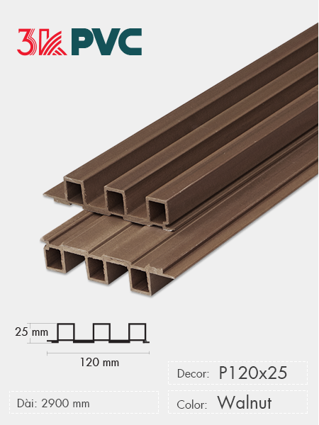 Tấm ốp trần và ốp tường 3K WPC Decor P120x25 Walnut