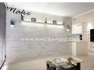 Mẫu phòng khách ốp gỗ