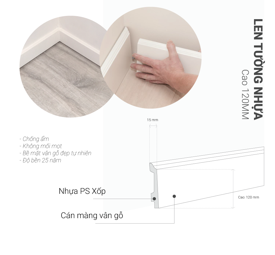 len tường nhựa cao 120mm