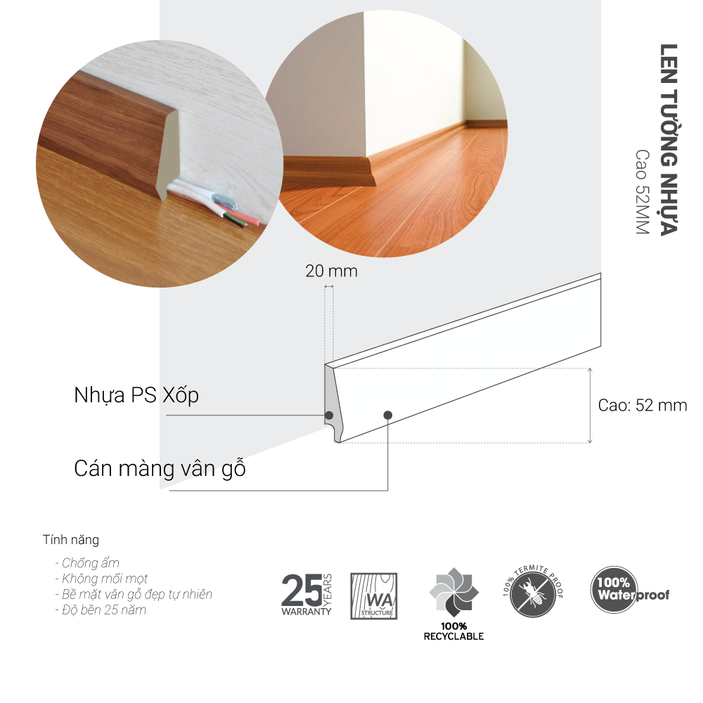 len tường nhựa cao 52mm