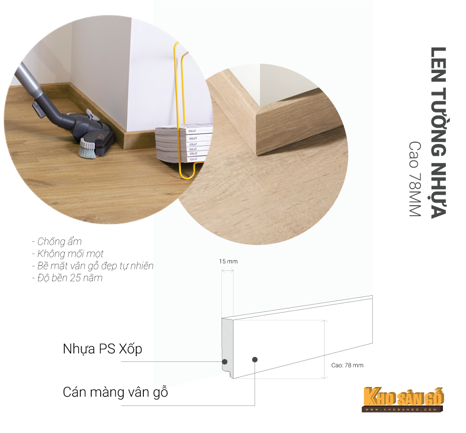 len tường nhựa cao 78mm