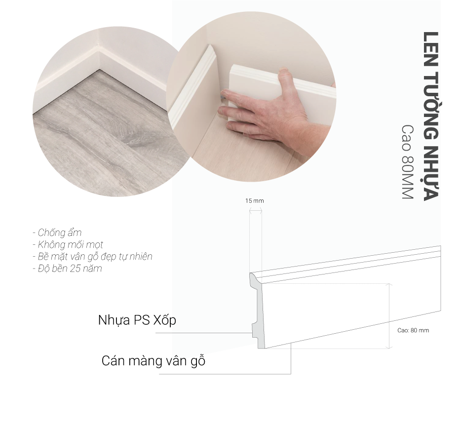 len tường nhựa cao 80mm